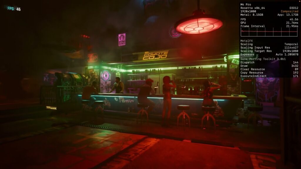 اجرای Cyberpunk 2077 روی مکبوک پرو M1 Max با نرخ 60 فریمبرثانیه